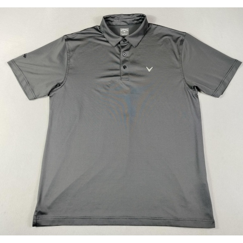 Callaway Polo Shirt Mens Large Gray Stripe Golf Performance Stretch Tech Logo